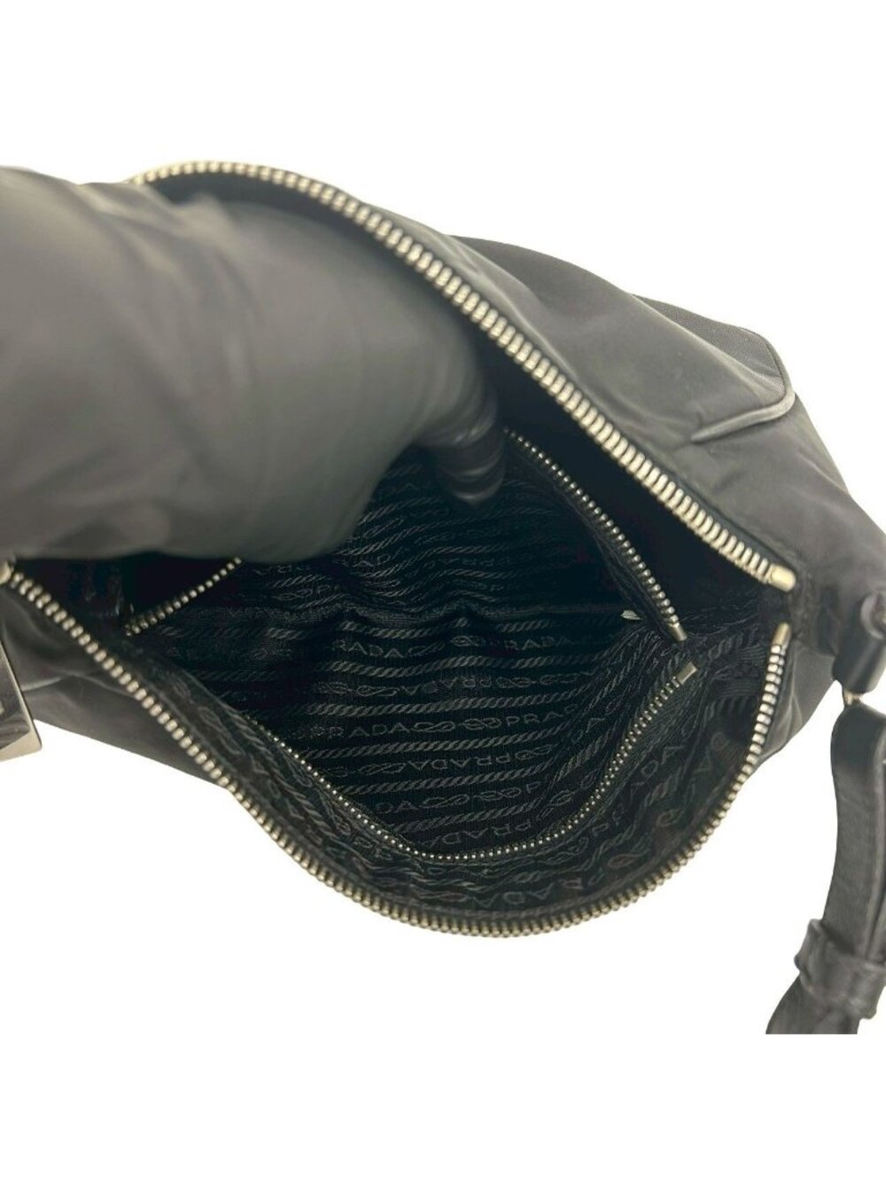 ★SOLD★ Prada Triangle Logo Nylon Leather Shoulder Bag Semi Black - Picture 10 of 10